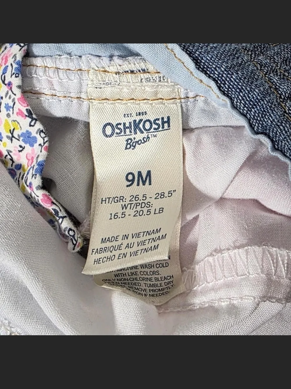 OshKosh B'gosh Denim Overall Dress with Blue Floral, Pink and White Tiers